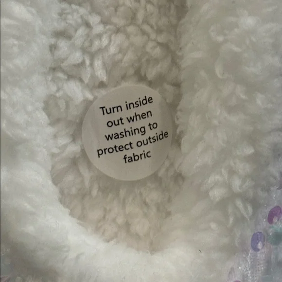 Snoozies! White Sequin Machine Washable NonSkid Soles Sherpa Lined Slippers-9/10 - Picture 7 of 8